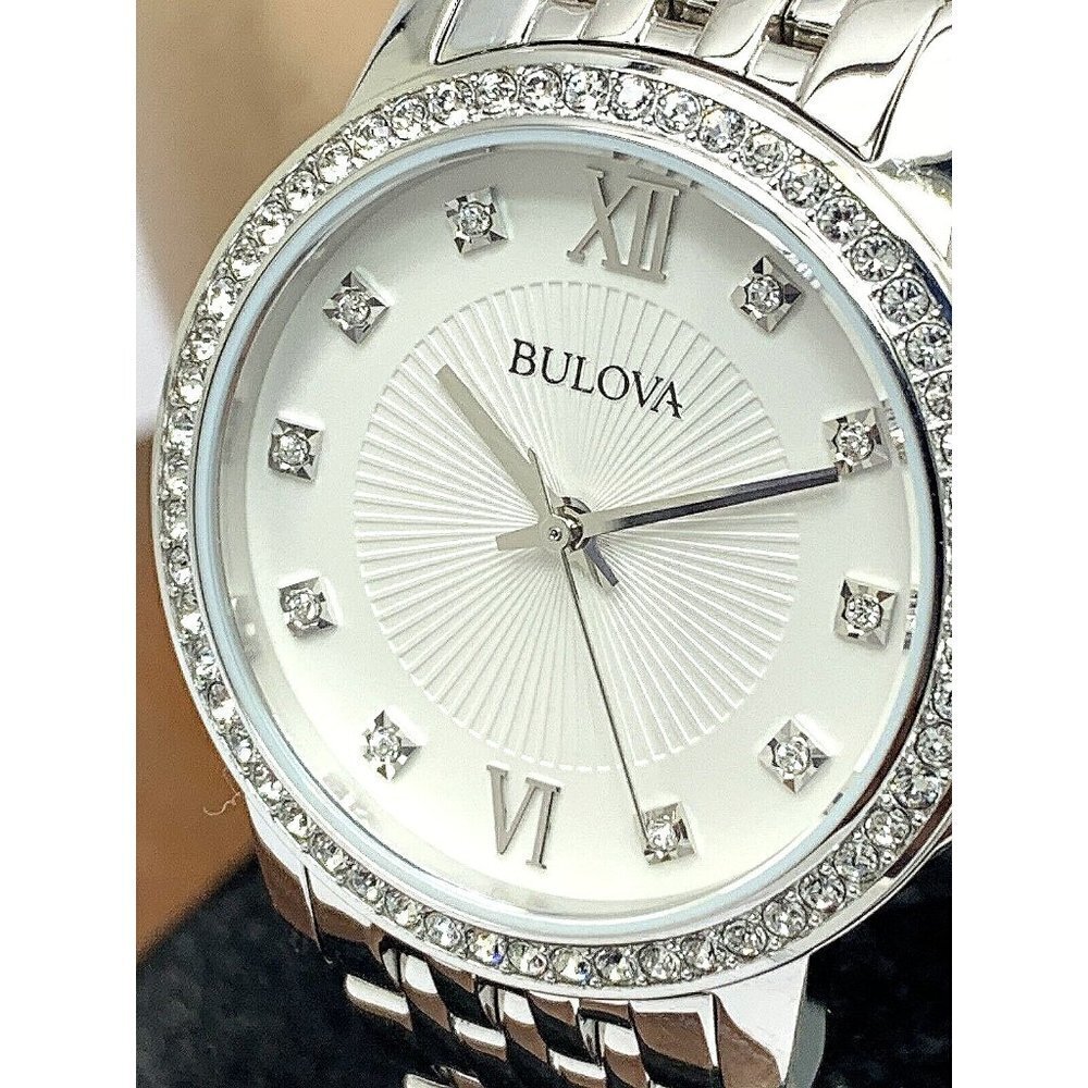 Bulova Women's Watch 96L297 Quartz Silver Dial Steel 32mm Crystals Accen…